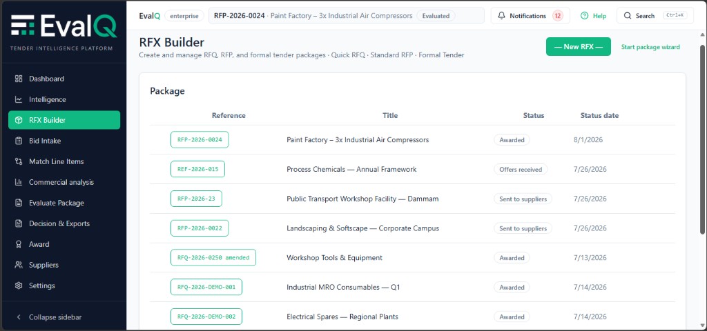 RFX Builder — package list