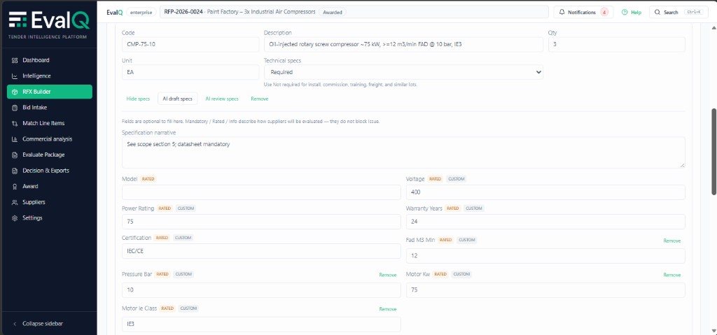 Line items & technical specs