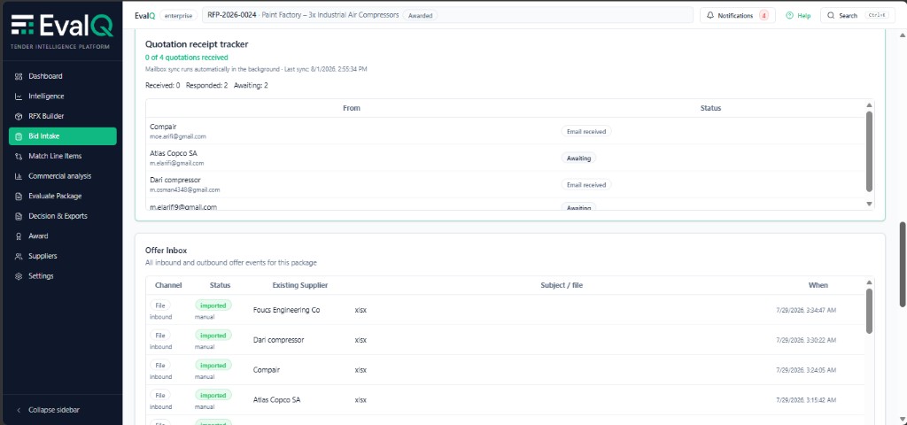 Email automation — Bid intake & quotation import