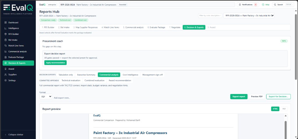 Decision & exports hub